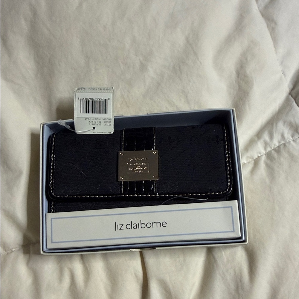 Liz Claiborne Black Clutch with Silver Accents